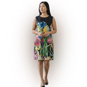 Caroline Rose Gianna Dress in Brilliant Bouquet floral print black size XS